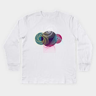 Futuristic neon spirals hexagons Kids Long Sleeve T-Shirt